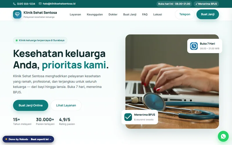 Pratinjau website demo klinik
