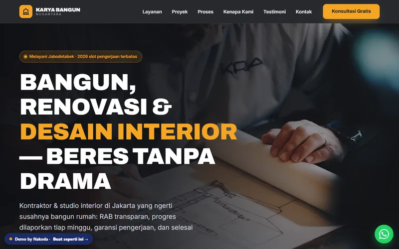 Pratinjau website demo kontraktor Karya Bangun Nusantara