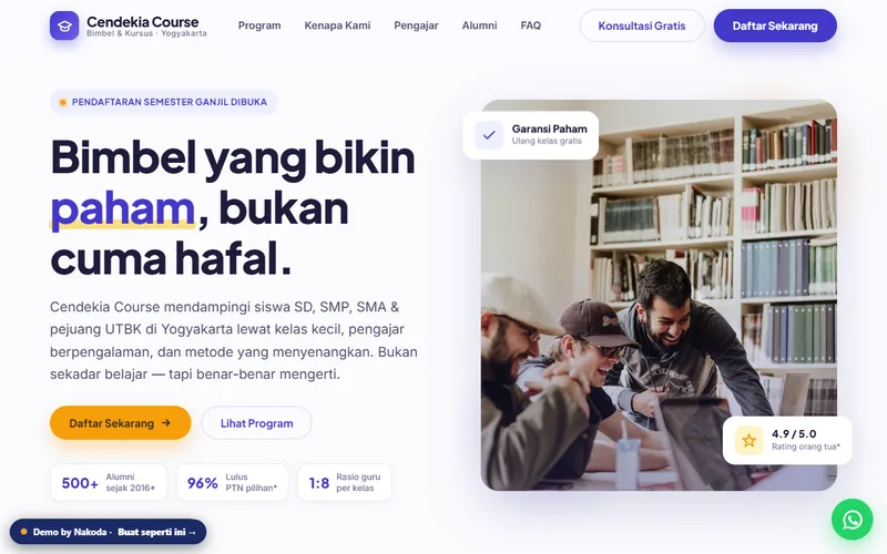 Pratinjau website demo kursus