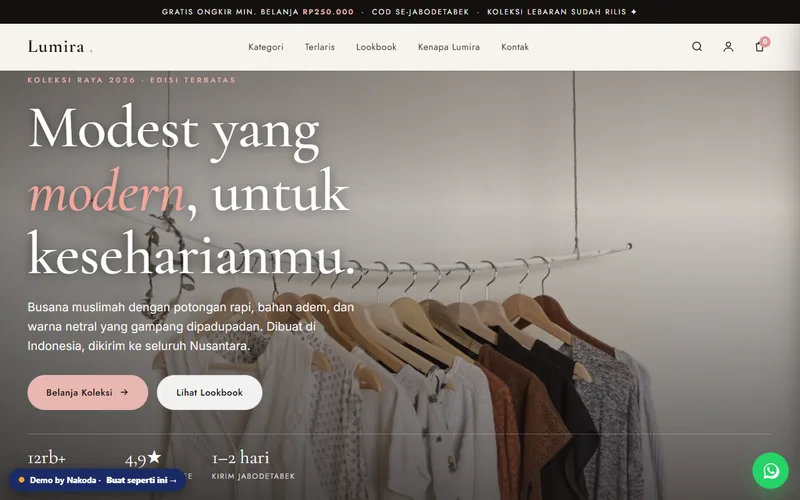 Pratinjau website demo toko online
