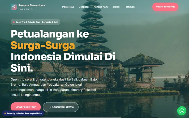Pratinjau website demo tour & travel Pesona Nusantara