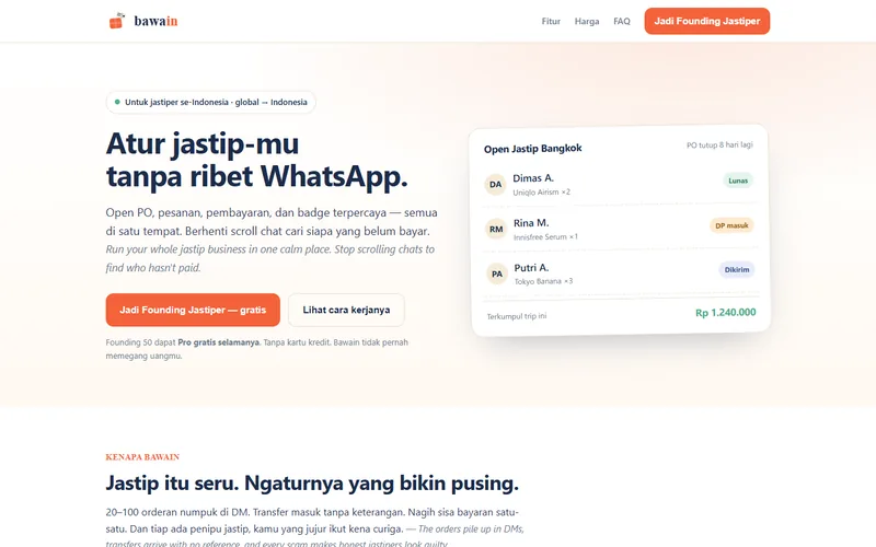 Tampilan aplikasi Bawain