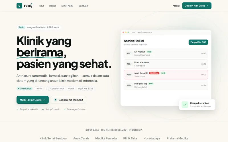 Tampilan sistem klinik Nadi